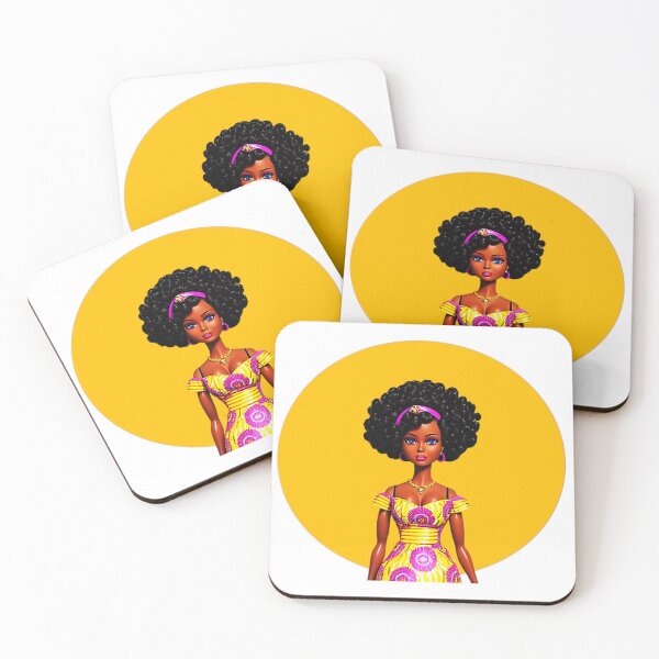 Item preview, Dark-skinned Doll with Afro Curls in African Print Dress Yellow Halo designed and sold by gyrate.