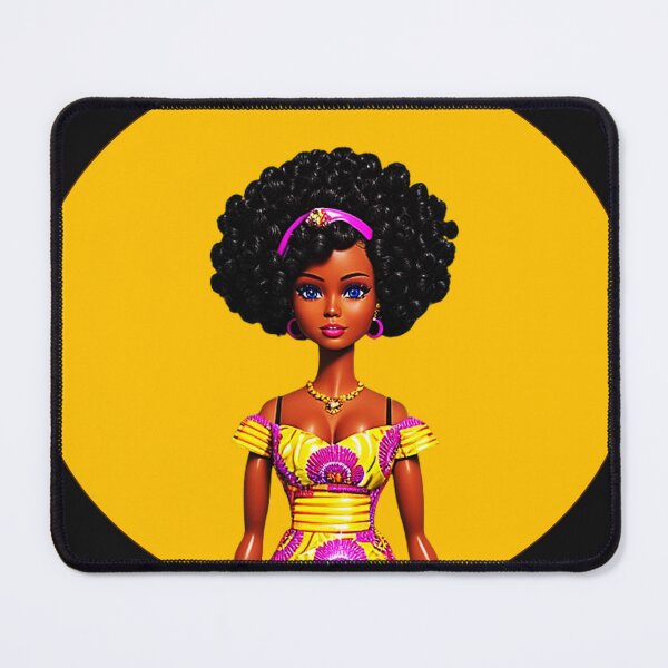 Item preview, Dark-skinned Doll with Afro Curls in African Print Dress Yellow Halo designed and sold by gyrate.