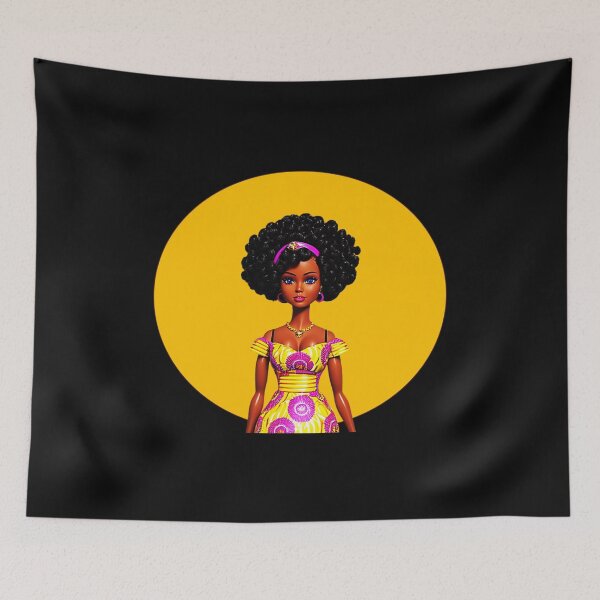 Item preview, Dark-skinned Doll with Afro Curls in African Print Dress Yellow Halo designed and sold by gyrate.