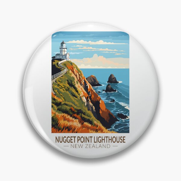 Item preview, Nugget Point Lighthouse New Zealand Travel Art Vintage designed and sold by KrisSidDesigns.