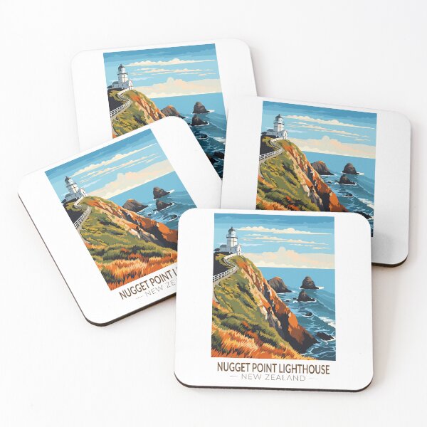 Item preview, Nugget Point Lighthouse New Zealand Travel Art Vintage designed and sold by KrisSidDesigns.