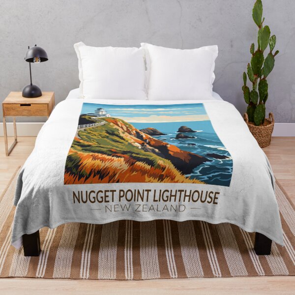 Item preview, Nugget Point Lighthouse New Zealand Travel Art Vintage designed and sold by KrisSidDesigns.