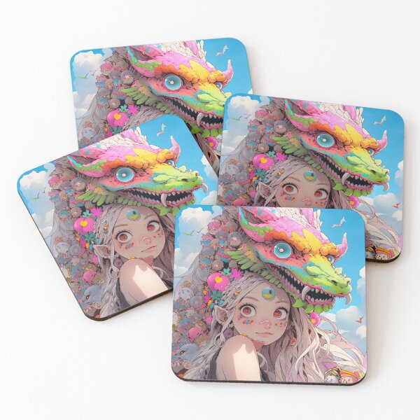 Item preview, Cute Wacky Anime Girl with Colorful Dragon designed and sold by bubblegoth.