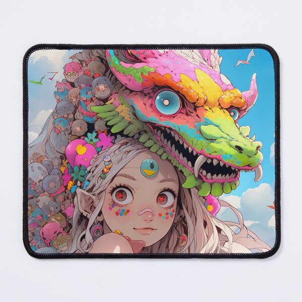 Item preview, Cute Wacky Anime Girl with Colorful Dragon designed and sold by bubblegoth.