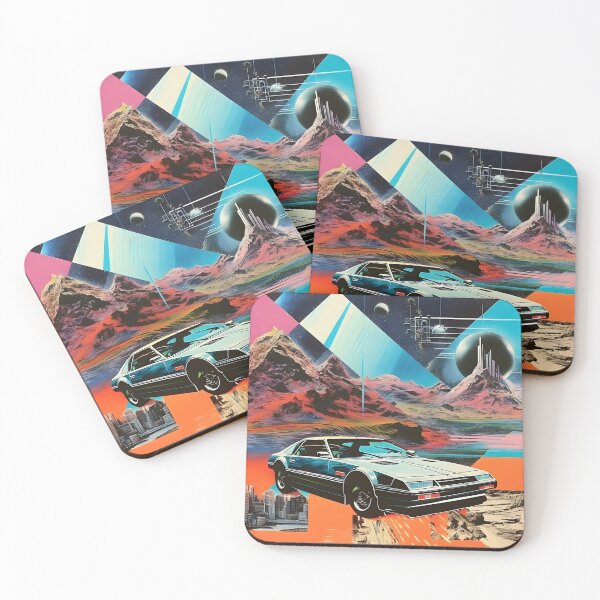 Item preview, Metallic Color Retro Futuristic Sports Car and Collage Style Mountain Landscape designed and sold by Je-we.