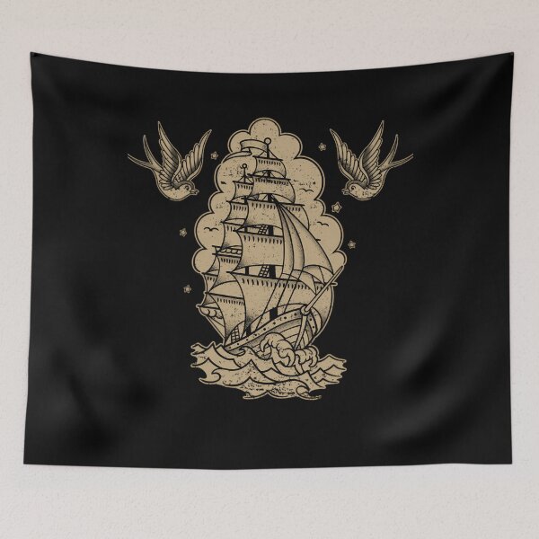 Artikelvorschau, Beunruhigtes traditionelles Tattoo-Segelschiff und Schwalben entworfen und verkauft von twgzaoiu15.