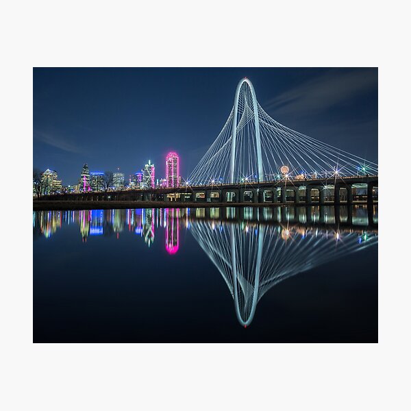 Dallas Bridge Reflection at Night Photographic Print