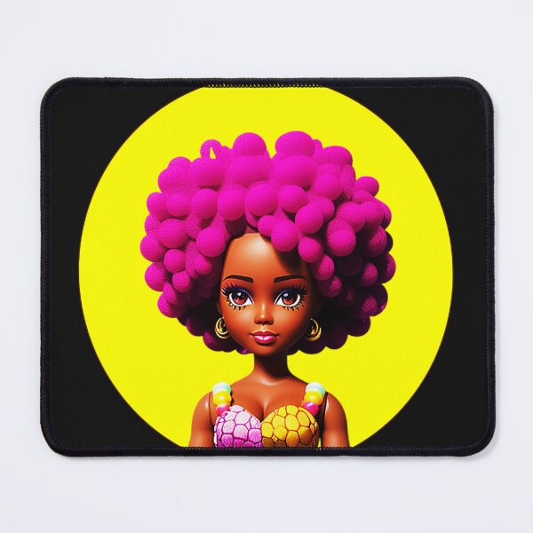 Item preview, Dark-skinned Doll with Purple Afro Curls in African Print Dress Yellow Halo designed and sold by gyrate.