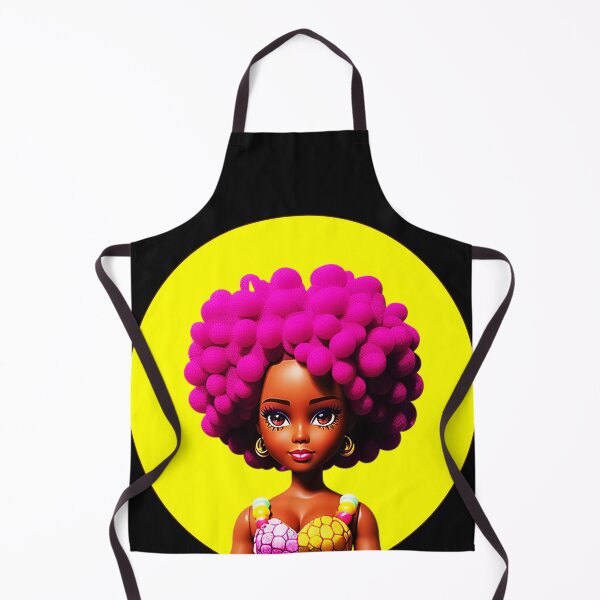Item preview, Dark-skinned Doll with Purple Afro Curls in African Print Dress Yellow Halo designed and sold by gyrate.