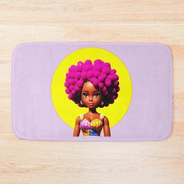 Item preview, Dark-skinned Doll with Purple Afro Curls in African Print Dress Yellow Halo designed and sold by gyrate.