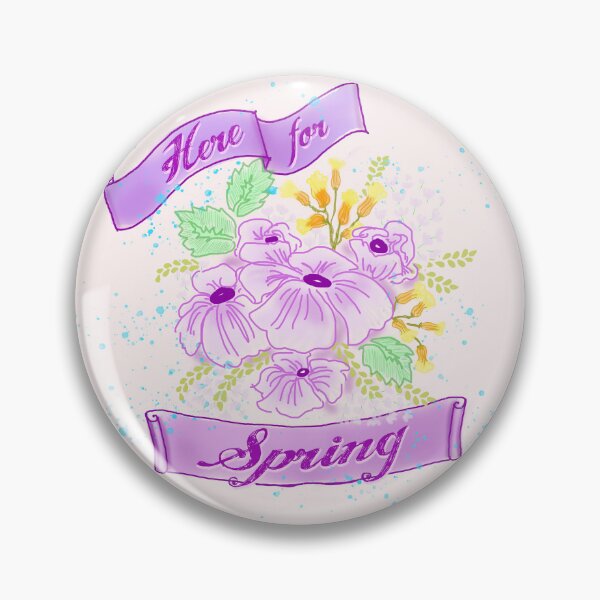 Aperçu de l'œuvre Un bouquet de fleurs sauvages avec une bannière violette « Ici pour le printemps » créée et vendue par WitchDesign.