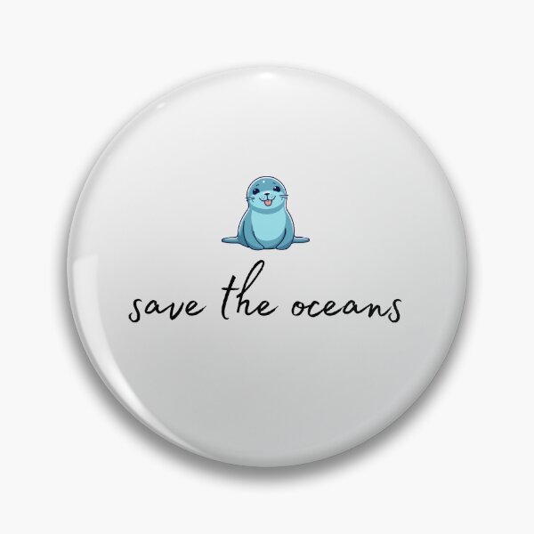 Item preview, Seal motif with black “save the oceans” lettering designed and sold by Wild-Spring.