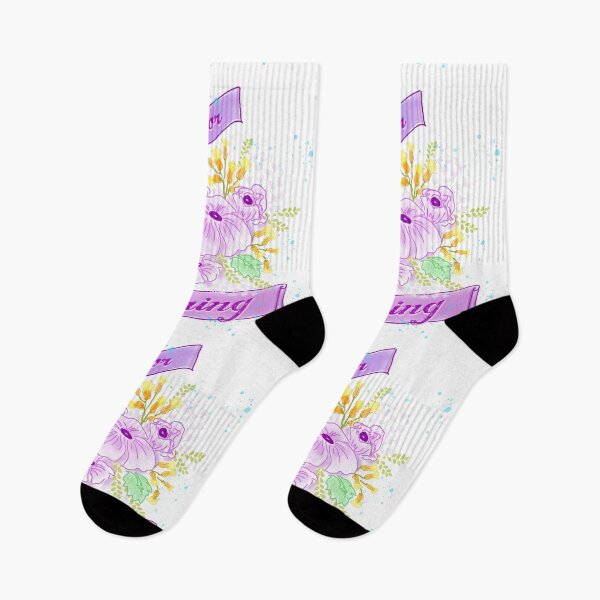 Artikelvorschau, Ein Strauß wilder Blumen mit lila Banner „Here for Spring“ entworfen und verkauft von WitchDesign.