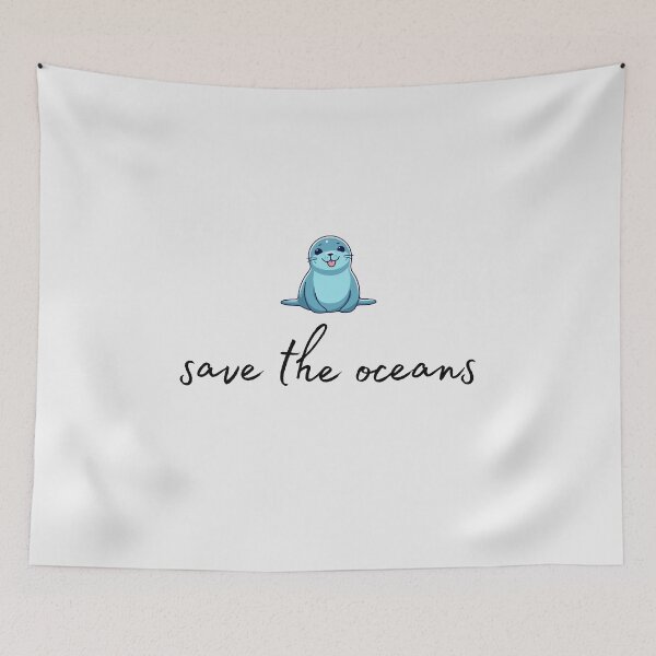 Item preview, Seal motif with black “save the oceans” lettering designed and sold by Wild-Spring.