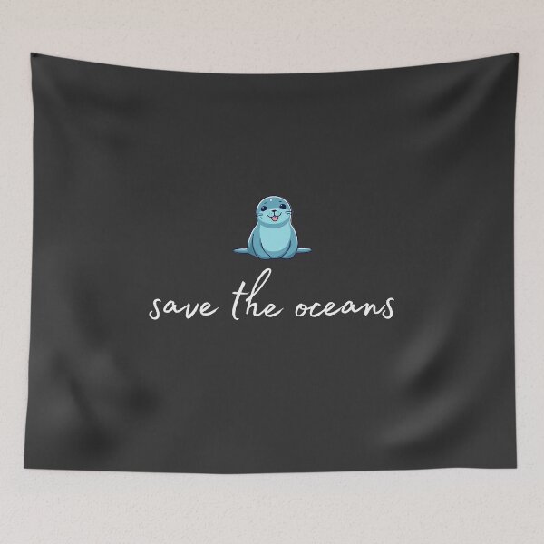 Item preview, Seal motif with white “save the oceans” lettering designed and sold by Wild-Spring.