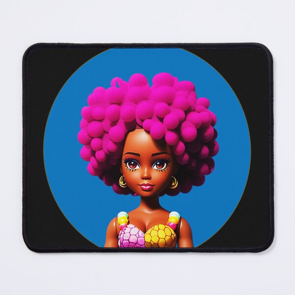 Item preview, Dark-skinned Doll with Purple Afro Curls in African Print Dress Blue Halo designed and sold by gyrate.
