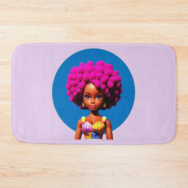 Item preview, Dark-skinned Doll with Purple Afro Curls in African Print Dress Blue Halo designed and sold by gyrate.