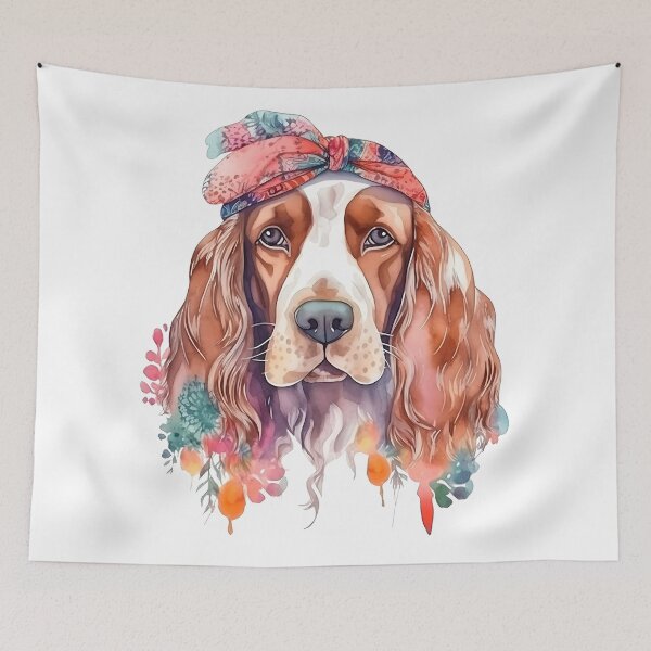 Item preview, Watercolour funny portrait Cocker Spaniel dog of a smiling dog in flowers designed and sold by Anastasiia Yurevych.