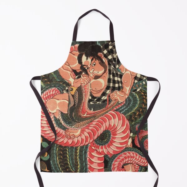 Item preview, Samurai Wrestling With Python - Vintage Japanese Ukiyo-e Woodblock designed and sold by VintageSpaceArt.