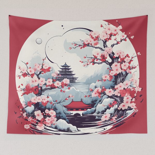 Item preview, Japanese Elegance: Tower and Blossoms designed and sold by Rivanes.