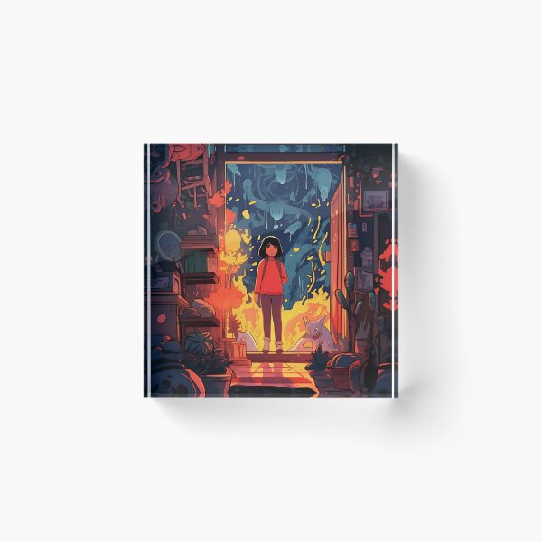 Item preview, Blazing reflection: woman in front of a fiery window designed and sold by ArrangedDesigns.