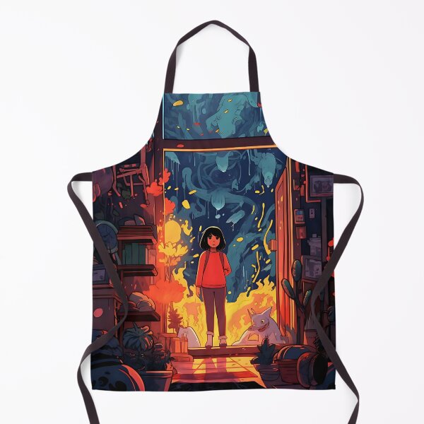 Item preview, Blazing reflection: woman in front of a fiery window designed and sold by ArrangedDesigns.