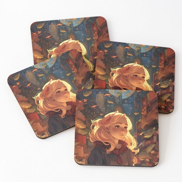 Item preview, Literary reverie: blonde woman and bookshelf designed and sold by ArrangedDesigns.