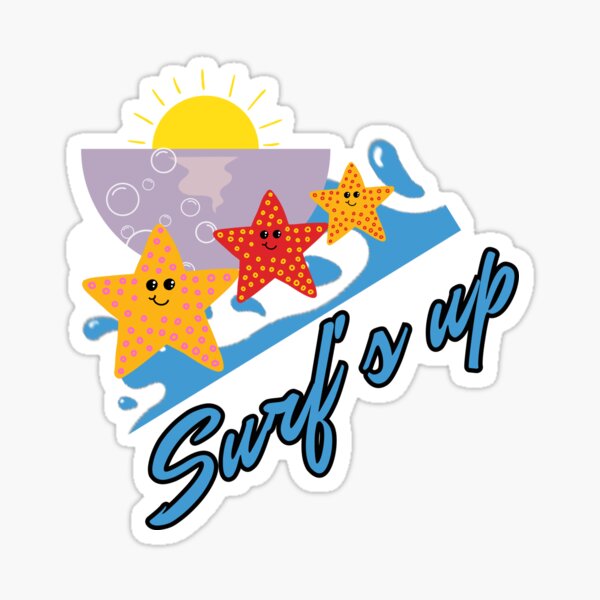Surf with starfish in summer. Sticker