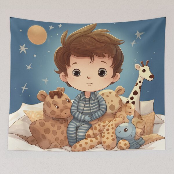 Item preview, A Little Boy With His Stuffed Animals designed and sold by StudioRedKoala.