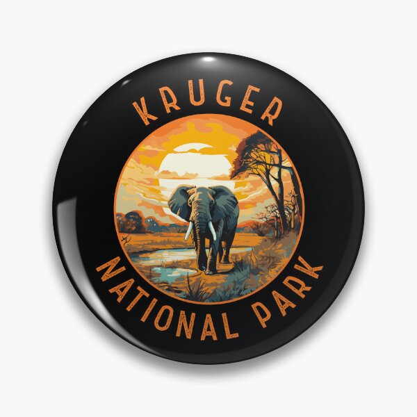 Vista previa del artículo con la obra «Parque Nacional Kruger Sudáfrica Elefante Retro Círculo apenado», diseñado y vendido por KrisSidDesigns.