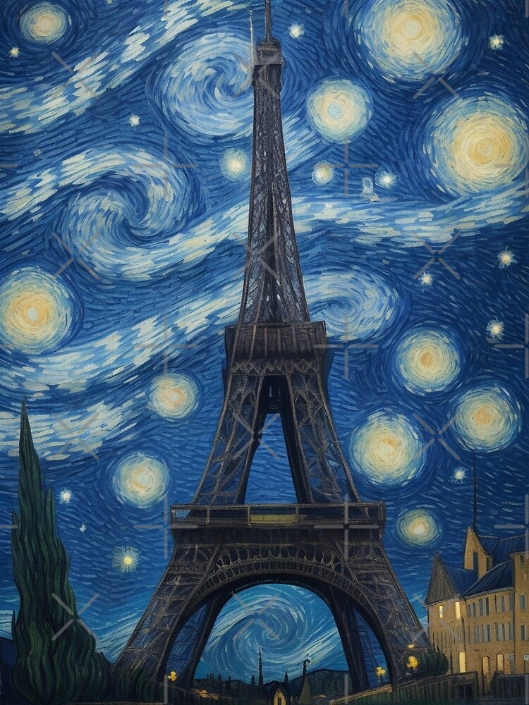 Starry Night in Paris Van gogh Style Eiffel Tower Painting
