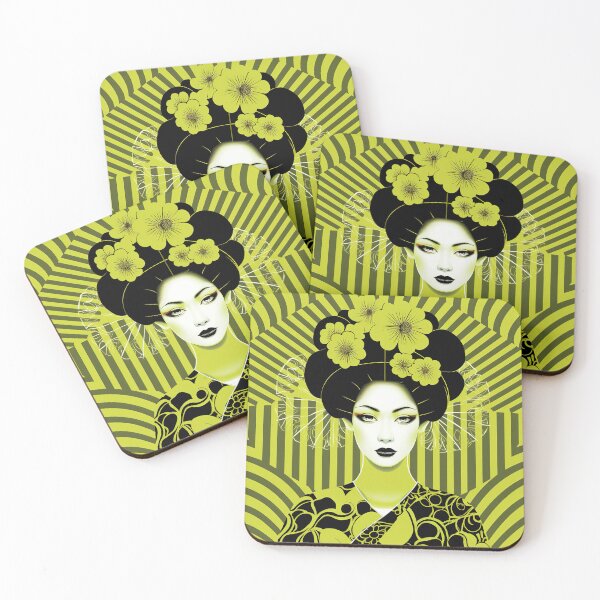 Artikelvorschau, Japanische Maiko Optical Art grün und schwarz entworfen und verkauft von Meeheemaha.