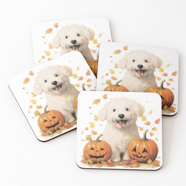 Item preview, Bichon Frise, vintage, illustration, pumpkins, Halloween, watercolor, dog designed and sold by CreativeDecorCo.