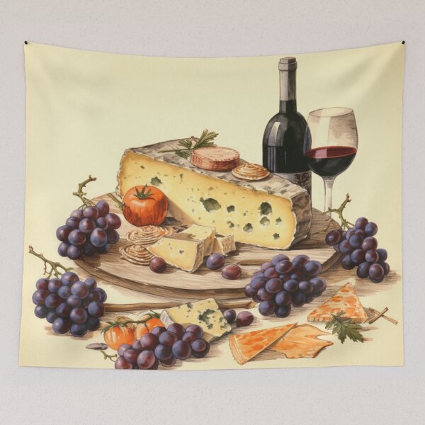 Item preview, Vintage Illustration of Wine, Cheese and Grapes designed and sold by Sketch-Shack.