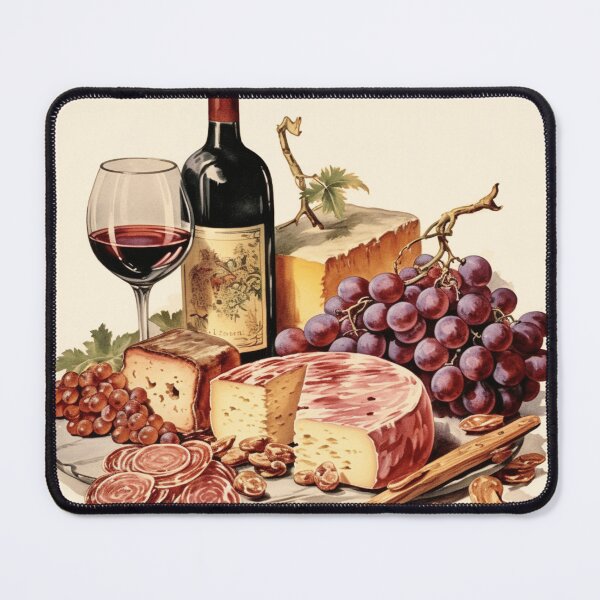 Item preview, Vintage Illustration of Wine, Cheese and Grapes designed and sold by Sketch-Shack.