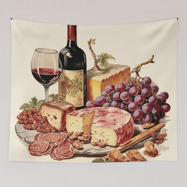 Item preview, Vintage Illustration of Wine, Cheese and Grapes designed and sold by Sketch-Shack.