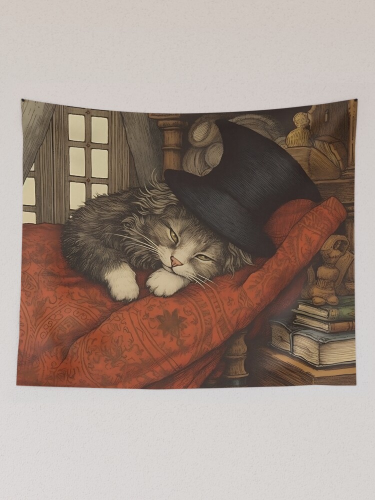 Dark Academia Aesthetic - A magician cat sleeping on a bed