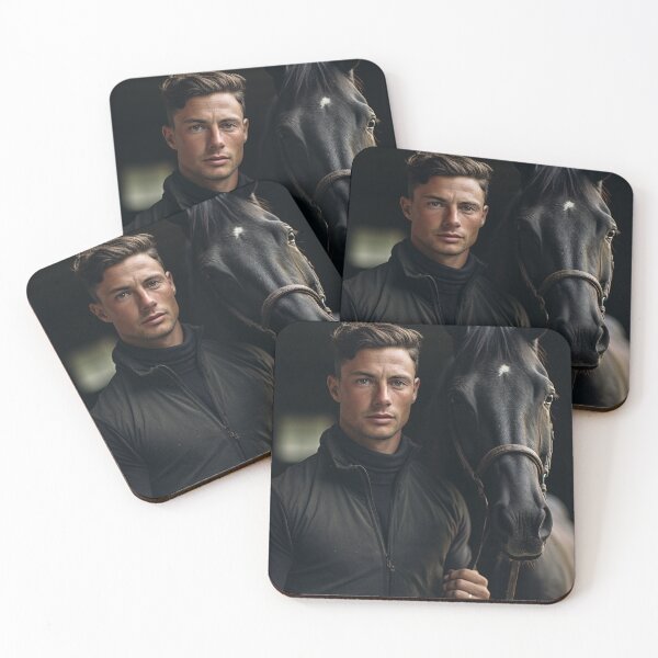 Artikelvorschau, The jockey is standing with a black horse entworfen und verkauft von Andrey Tarakanov.