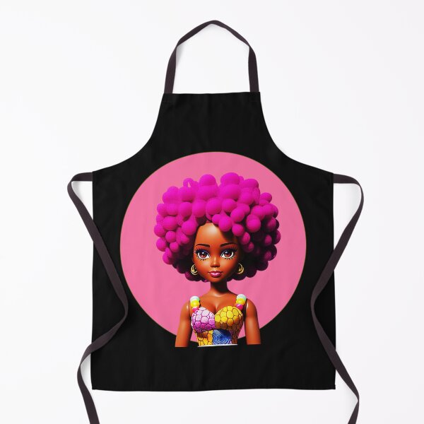 Item preview, Dark-skinned Doll with Purple Afro Curls in African Print Dress Pink Halo designed and sold by gyrate.