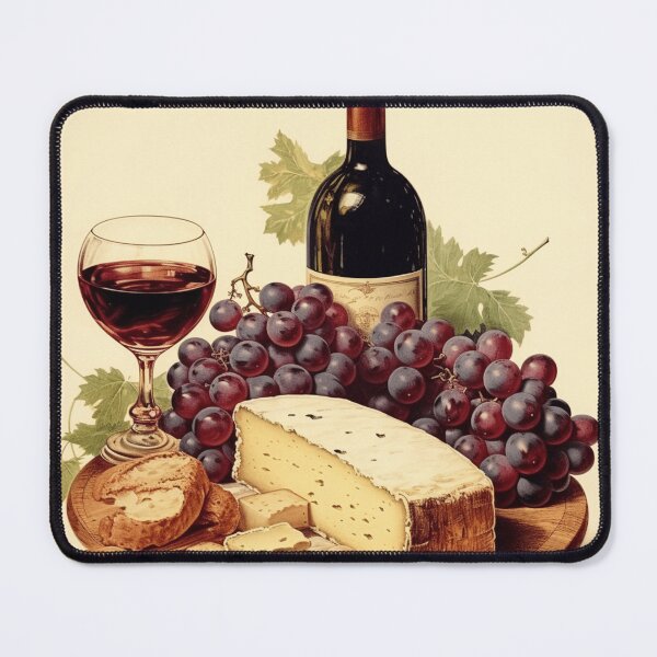 Item preview, Vintage Illustration of Wine, Cheese and Grapes designed and sold by Sketch-Shack.