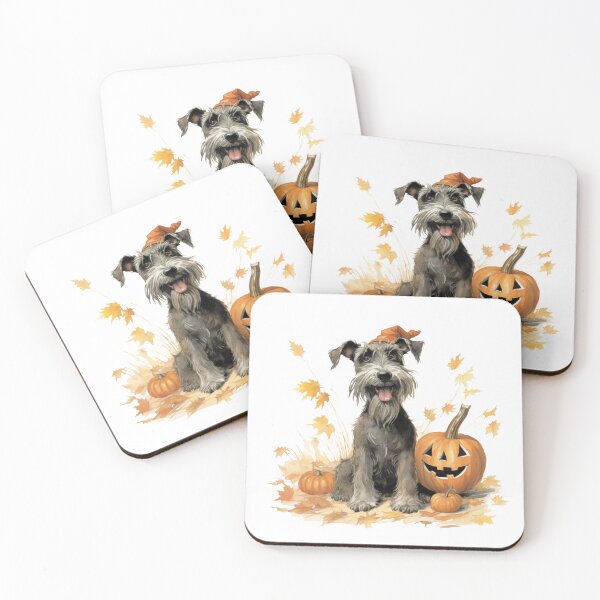 Item preview, Miniature Schnauzer, vintage, illustration, pumpkins, Halloween, watercolor, aquarelle designed and sold by CreativeDecorCo.