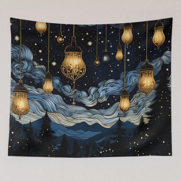 Item preview, Illustrated Nightscape Hanging Vintage Laterns designed and sold by The Bla in My Brain.