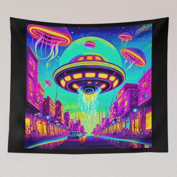 Item preview, Vibrant Psychedelic Alien UFO Cityscapes – Trippy Sci-Fi 2 designed and sold by Benito Del Ray.