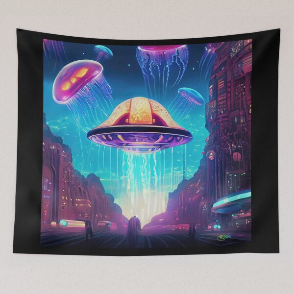 Item preview, Vibrant Psychedelic UFO Cityscapes – Trippy Sci-Fi 12 designed and sold by Benito Del Ray.