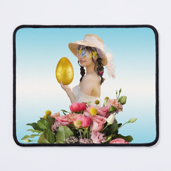 Item preview, Retail Therapy Collage Art Print: Girl in Spring Hat with Golden Egg and Flower-Filled Shopping Bag designed and sold by GollyWillikers.