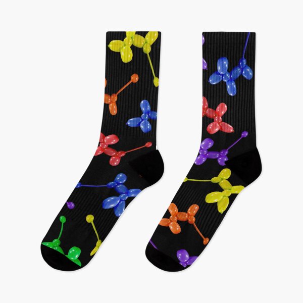 Item preview, Balloon animal poodles in rainbow colors scattered on black designed and sold by Stretch Clendennen.