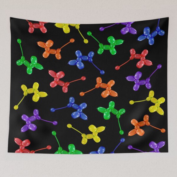 Item preview, Balloon animal poodles in rainbow colors scattered on black designed and sold by Stretch Clendennen.