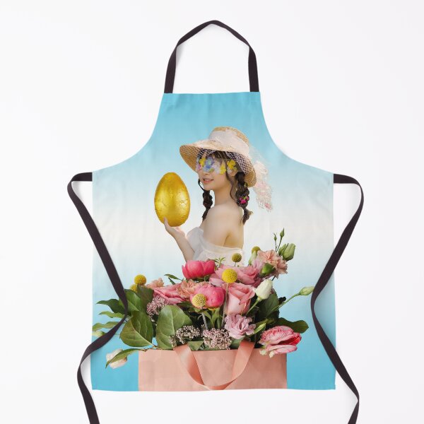 Item preview, Retail Therapy Collage Art Print: Girl in Spring Hat with Golden Egg and Flower-Filled Shopping Bag designed and sold by GollyWillikers.