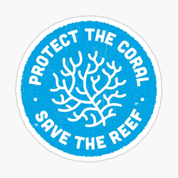 Protect the Coral, Save the Reef. Blue Icon. Sticker