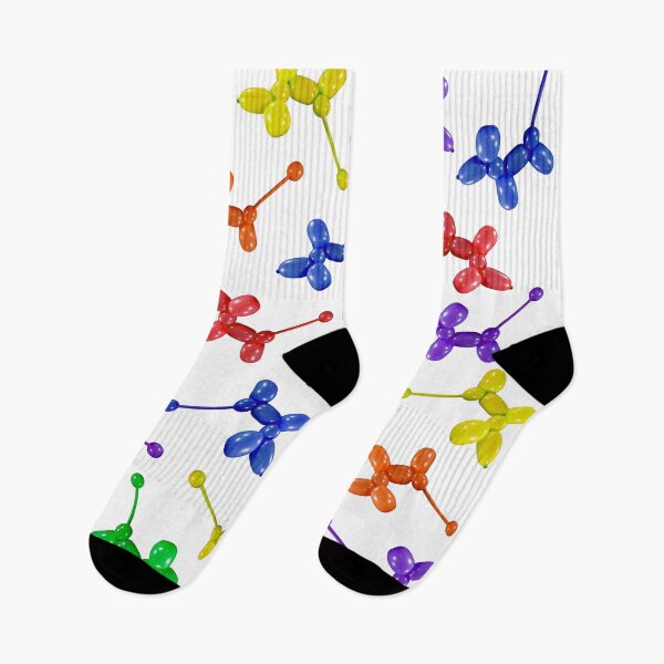 Item preview, Balloon animal poodles in rainbow colors scattered on black designed and sold by Stretch Clendennen.